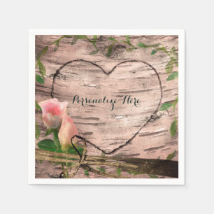 Serviette En Papier Fêtes personnalisées roses et vignes roses rustiqu