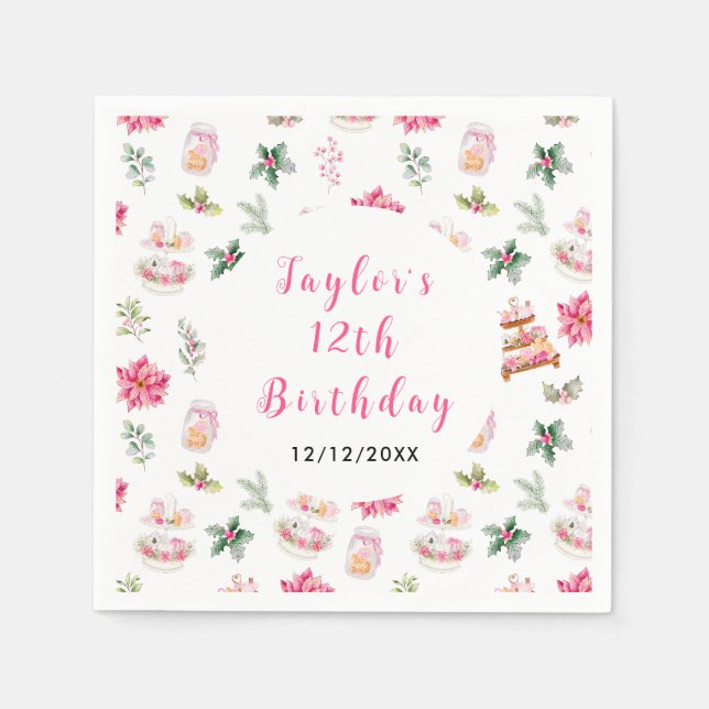 Serviette En Papier Fêtes Thé de Noël Anniversaire Fête Rose (Devant)