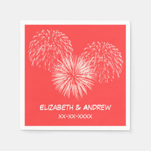 Serviette En Papier Feu d'artifice, Arrière - plan rouge corail, Nom M
