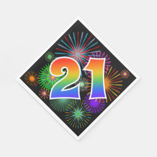 Serviette En Papier Feu d'artifice coloré + Motif arc-en-ciel "21" N° 
