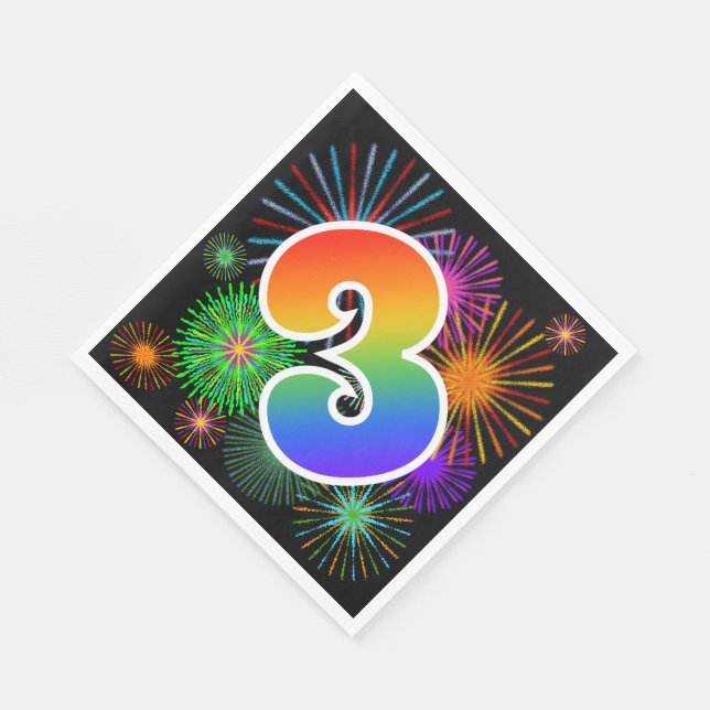 Serviette En Papier Feu d'artifice coloré + Motif arc-en-ciel "3" N° d (Coin)