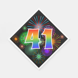 Serviette En Papier Feu d'artifice coloré + Motif arc-en-ciel "41" N° 