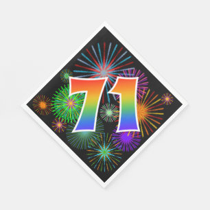 Serviette En Papier Feu d'artifice coloré + Motif arc-en-ciel "71" Num