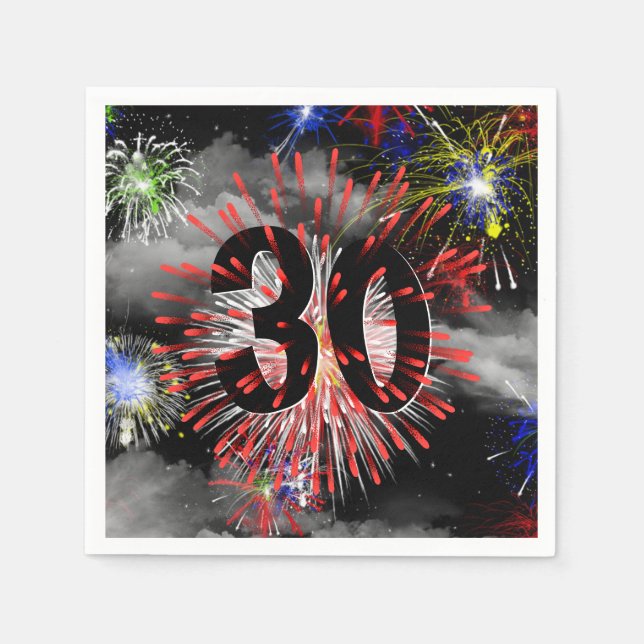 Serviette En Papier Feu d'artifice du 30e anniversaire dans les nuages (Devant)
