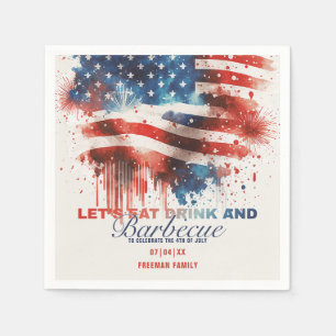 Serviette En Papier Feu d'artifice patriotique 4 juillet fête d'été