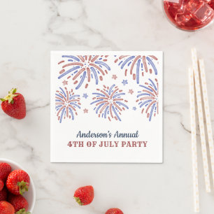 Serviette En Papier Feu d'artifice rouge et bleu 4 juillet