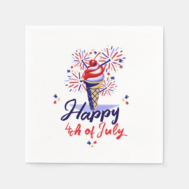 Serviette En Papier Feu d'été Ice Cream Cone Juillet 4 (Devant)