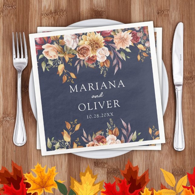 Serviette En Papier Feuillage d'automne Couleurs d'automne Mariage ble (Créateur téléchargé)