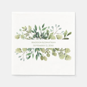 Serviette En Papier Feuillage de mariage Eucalyptus Aquarelle Noms Dat