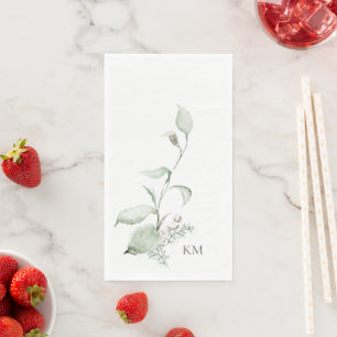 Serviette En Papier Feuillage Élégant Monogramme Gris II