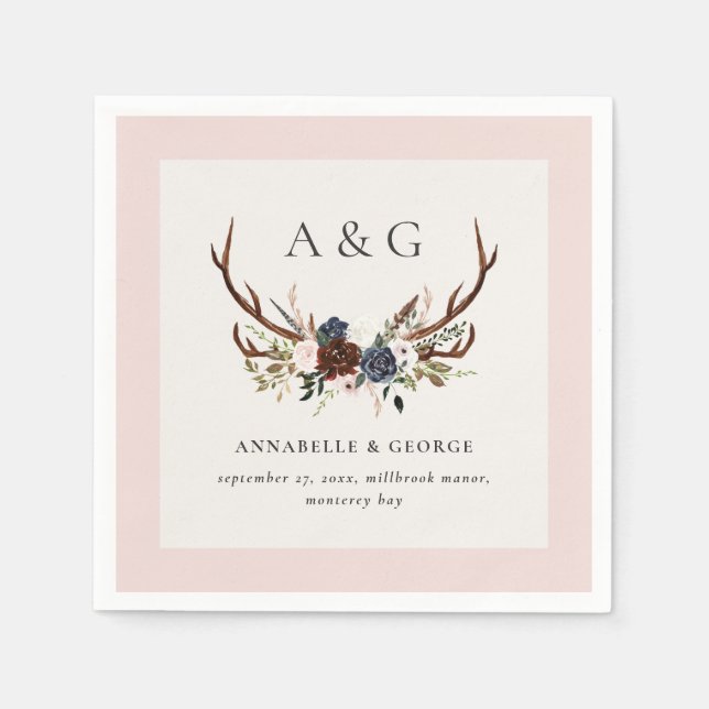 Serviette En Papier Feuillage rustique, fête de mariage à fleurs et ce (Devant)