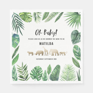 Serviette En Papier Feuillage tropical + animaux d'or baby shower