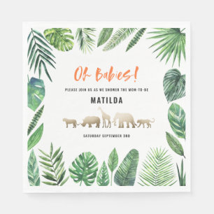 Serviette En Papier Feuillage tropical + baby shower jumeau d'animaux