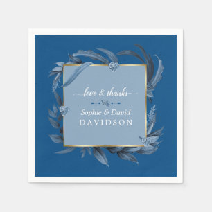 Serviette En Papier Feuille bleu moderne Mariage d'or géométrique