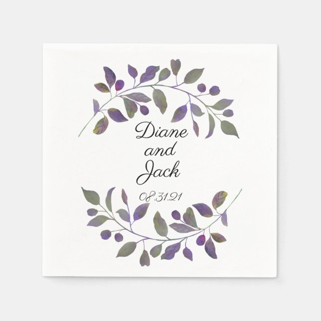 Serviette En Papier Feuille d'aquarelle violette Mariage (Devant)