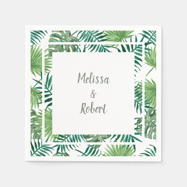 Serviette En Papier Feuille de gouache tropicale mariage mariée mari (Devant)
