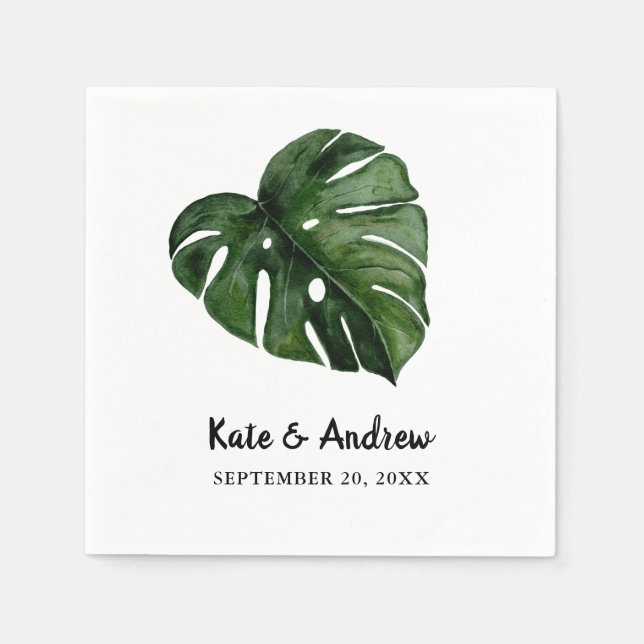 Serviette En Papier Feuille de monstère tropicale | Mariage verdoyant (Devant)