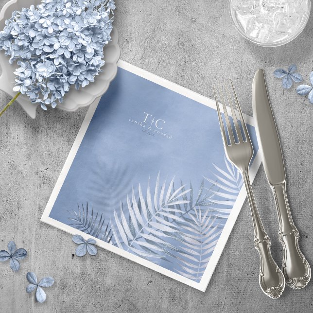 Serviette En Papier Feuille de palme luxuriante Mariage Windsor Blue V (Créateur téléchargé)