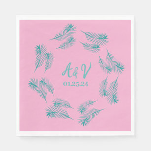Serviette En Papier Feuille de palmier tropical mariage rose