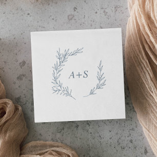Serviette En Papier Feuille minimale Dusty Blue Monogram Mariage
