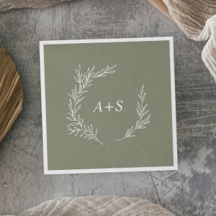 Serviette En Papier Feuille minimale   Mariage de monogramme vert Sage