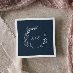 Serviette En Papier Feuille minimale   Mariage Monogramme bleu ardoise