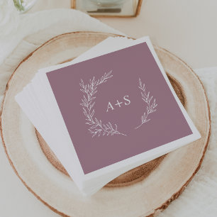 Serviette En Papier Feuille minimale Mauve Monogrammes Mariage