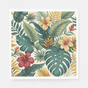 Serviette En Papier Feuille tropicale de Monstera avec hibiscus
