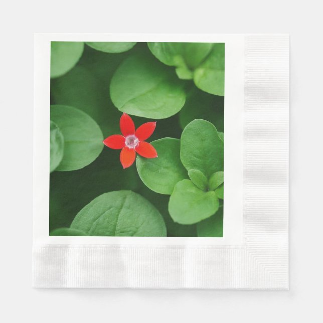 Serviette En Papier Feuille verte et fleur rouge (Devant)