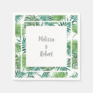 Serviette En Papier Feuilles aquarelle tropicales mariage mariée marié