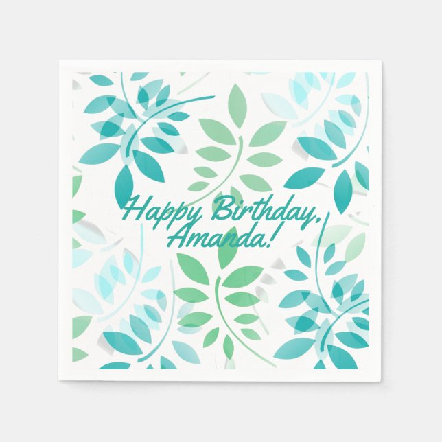 Serviette En Papier Feuilles bleu vert (Devant)