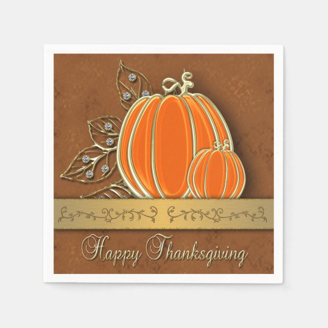 Serviette En Papier Feuilles Citrouilles précieux de Thanksgiving Gold (Devant)