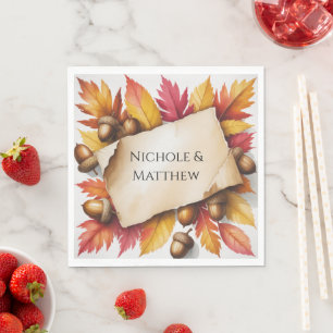 Serviette En Papier Feuilles d'automne à l'aquarelle et mariage rustiq