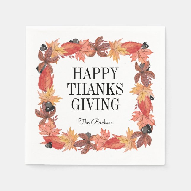 Serviette En Papier Feuilles d'automne Bon thanksgiving papier Napkin (Devant)