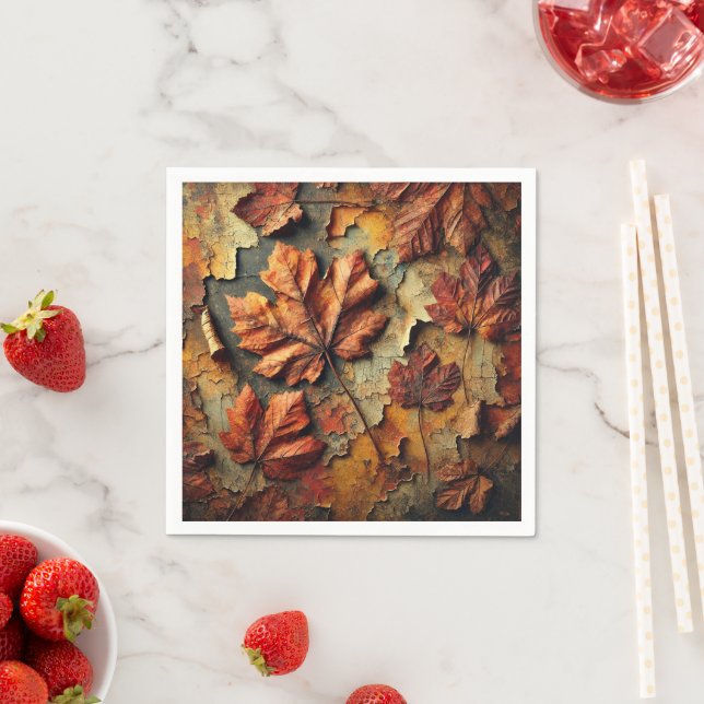 Serviette En Papier Feuilles d'automne crackées Peinture Découpage Nap (En situation)