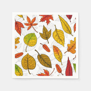 Serviette En Papier Feuilles d'automne en blanc