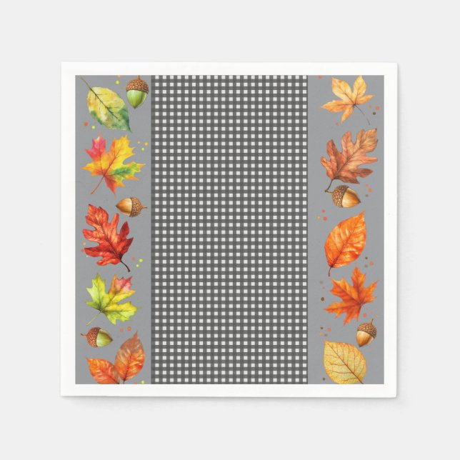 Serviette En Papier Feuilles d'automne et En vichy (Devant)