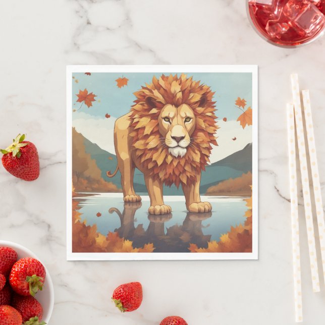 Serviette En Papier Feuilles d'automne Lion mâle (En situation)