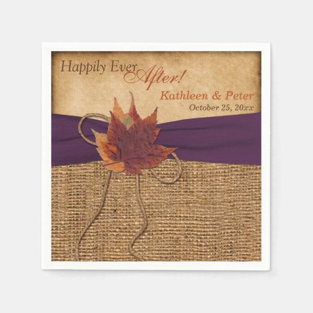 Serviette En Papier Feuilles d'automne, Mariage de burlap FAUX Napkins (Devant)