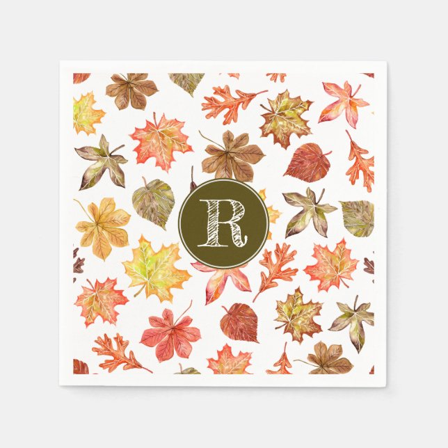 Serviette En Papier Feuilles d'automne monogramme famille motif (Devant)