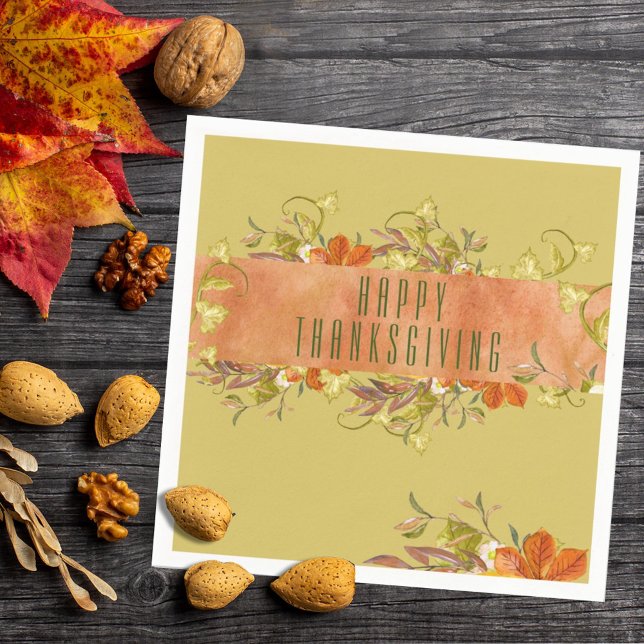 Serviette En Papier Feuilles d'automne rustiques de Bon thanksgiving p (Créateur téléchargé)