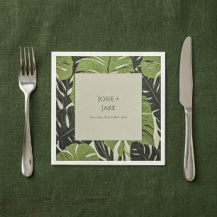 Serviette En Papier Feuilles de jungle vertes, mariage audacieux et mo