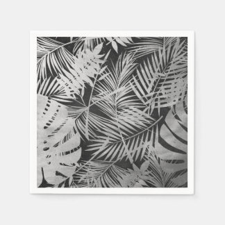 Serviette En Papier Feuilles de palmiers noirs et blancs