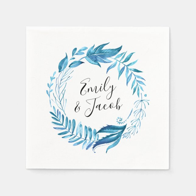 Serviette En Papier Feuilles d'Indigo | Mariage personnalisé (Devant)