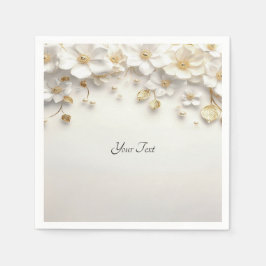 Serviette En Papier Feuilles d'or floral blanc ivoire