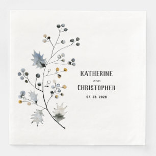 Serviette En Papier Feuilles et baies de poitrine bleues rousses rusti