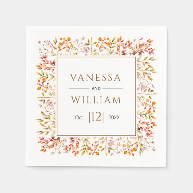 Serviette En Papier Feuilles et mariage de automne brun (Devant)