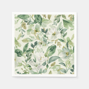 Serviette En Papier Feuilles Florales Aquarelle Verte Botanique Nature