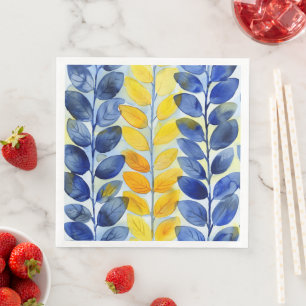 Serviette En Papier Feuilles jaune et bleu