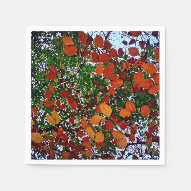 Serviette En Papier Feuilles jaunes, verts et bruns (Devant)
